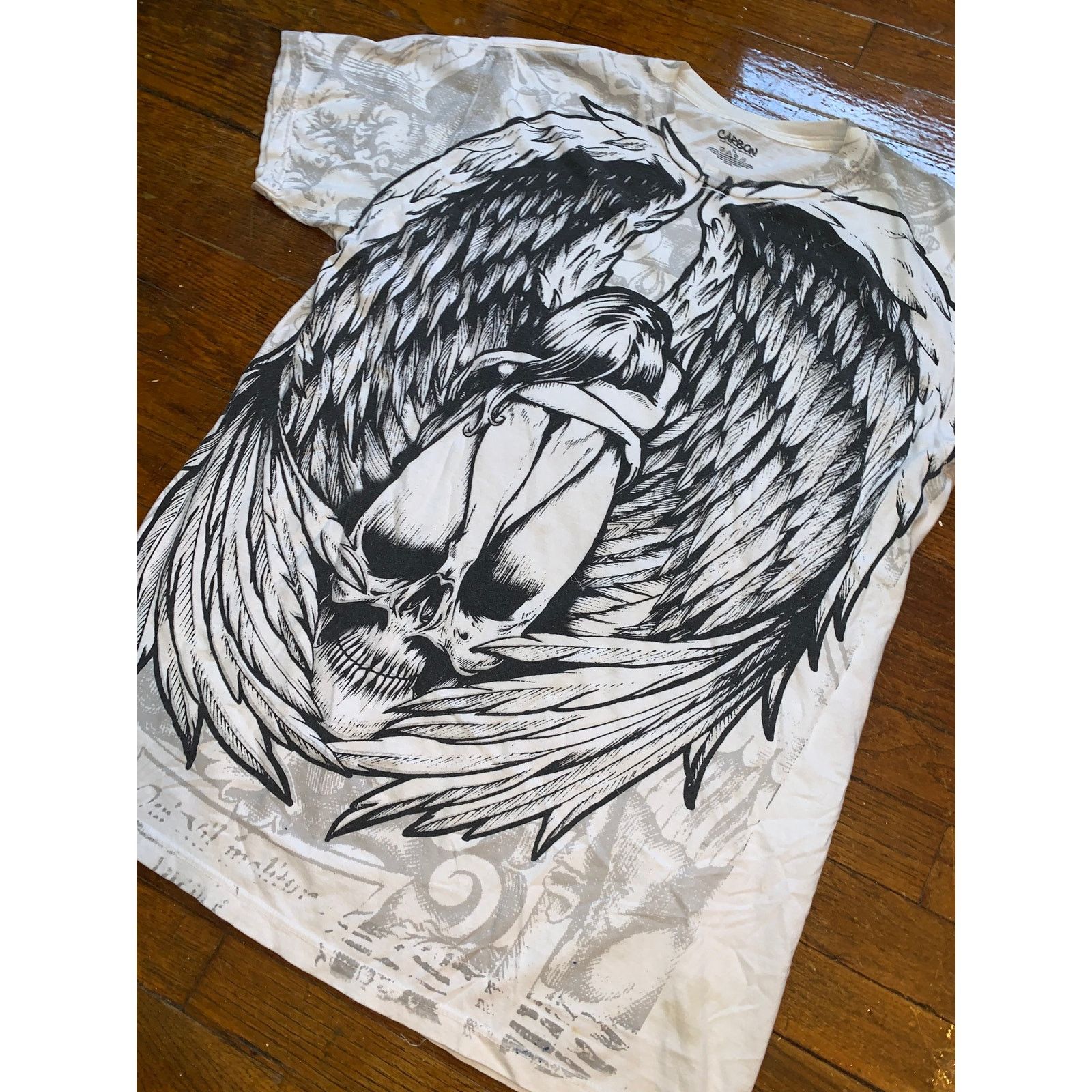 Carbon Carbon Angel Wings Skull Tee XL Gothic Biker Graphic Shirt Size US XL / EU 56 / 4 - 4 Thumbnail