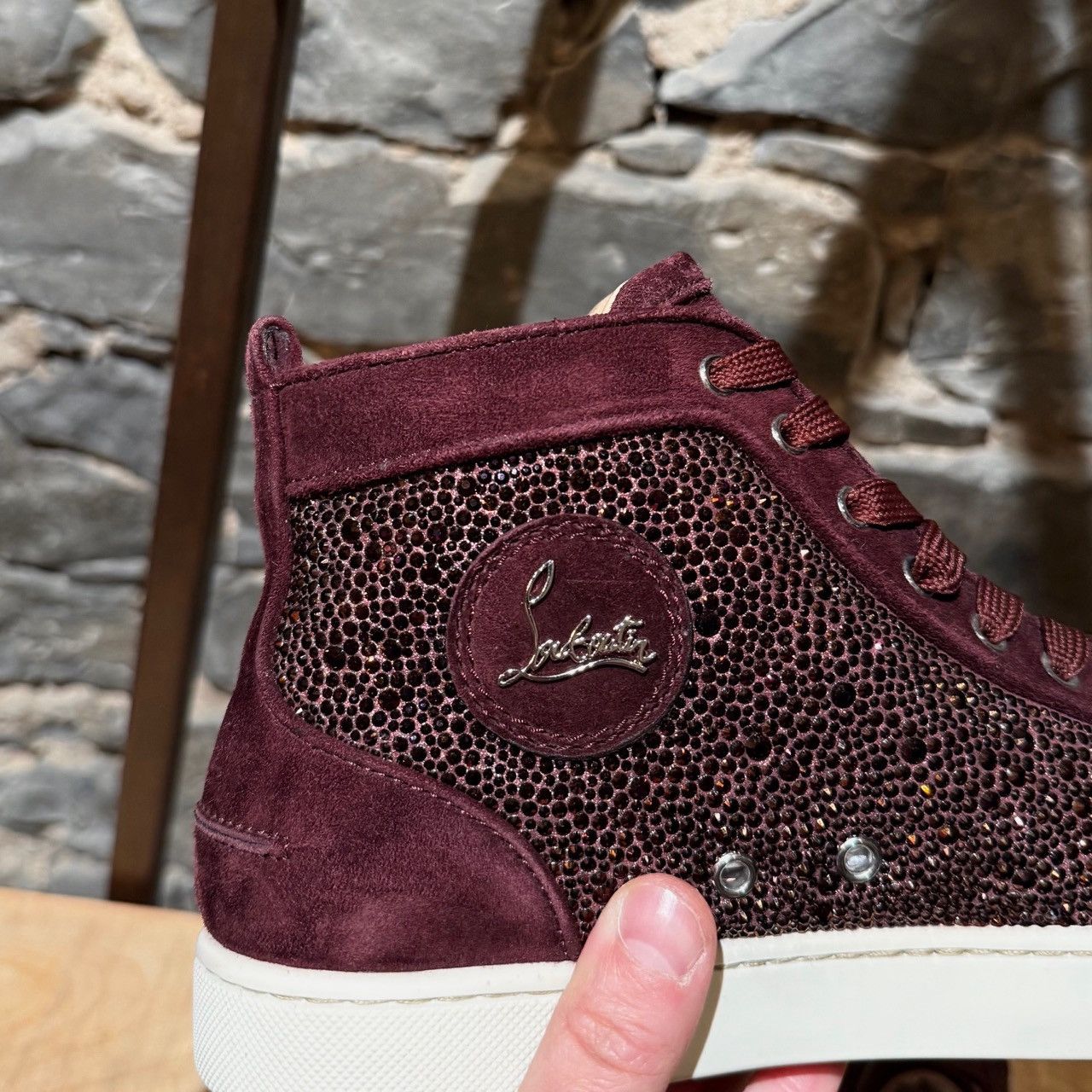 Christian Louboutin Christian Louboutin Burgundy Louis Strass High-top Sneakers Size US 8 / EU 41 - 10 Thumbnail