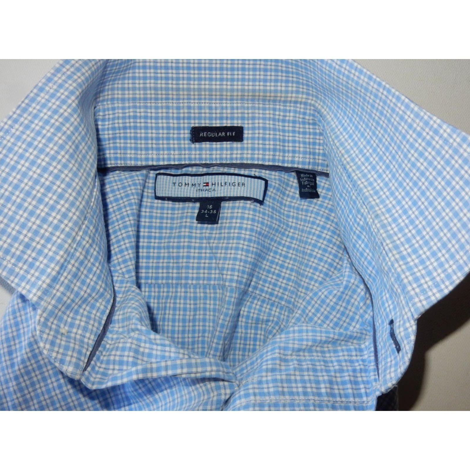 Tommy Hilfiger TOMMY HILFIGER Men's Blue Plaid Dress Shirt Size 16-34/35 Long Sleeve Size 42R - 2 Thumbnail