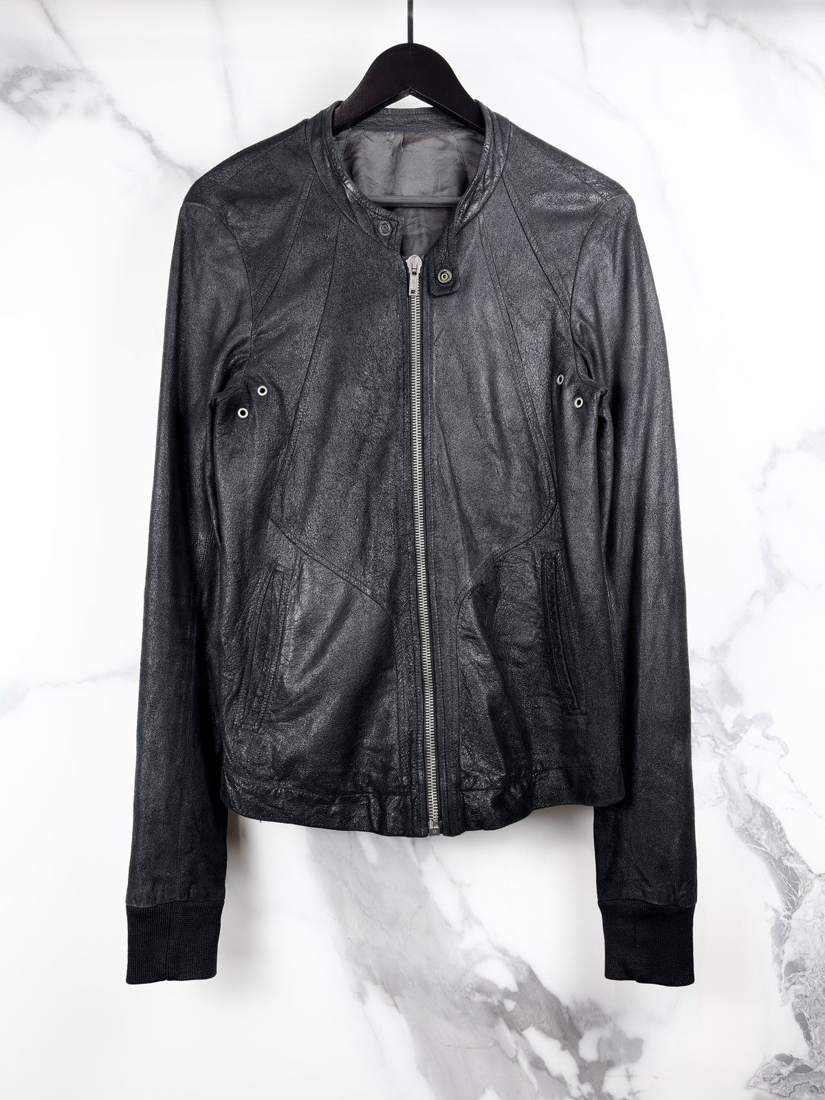 Rick Owens Rick Owen's mid collar intarsia leather jacket | Grailed