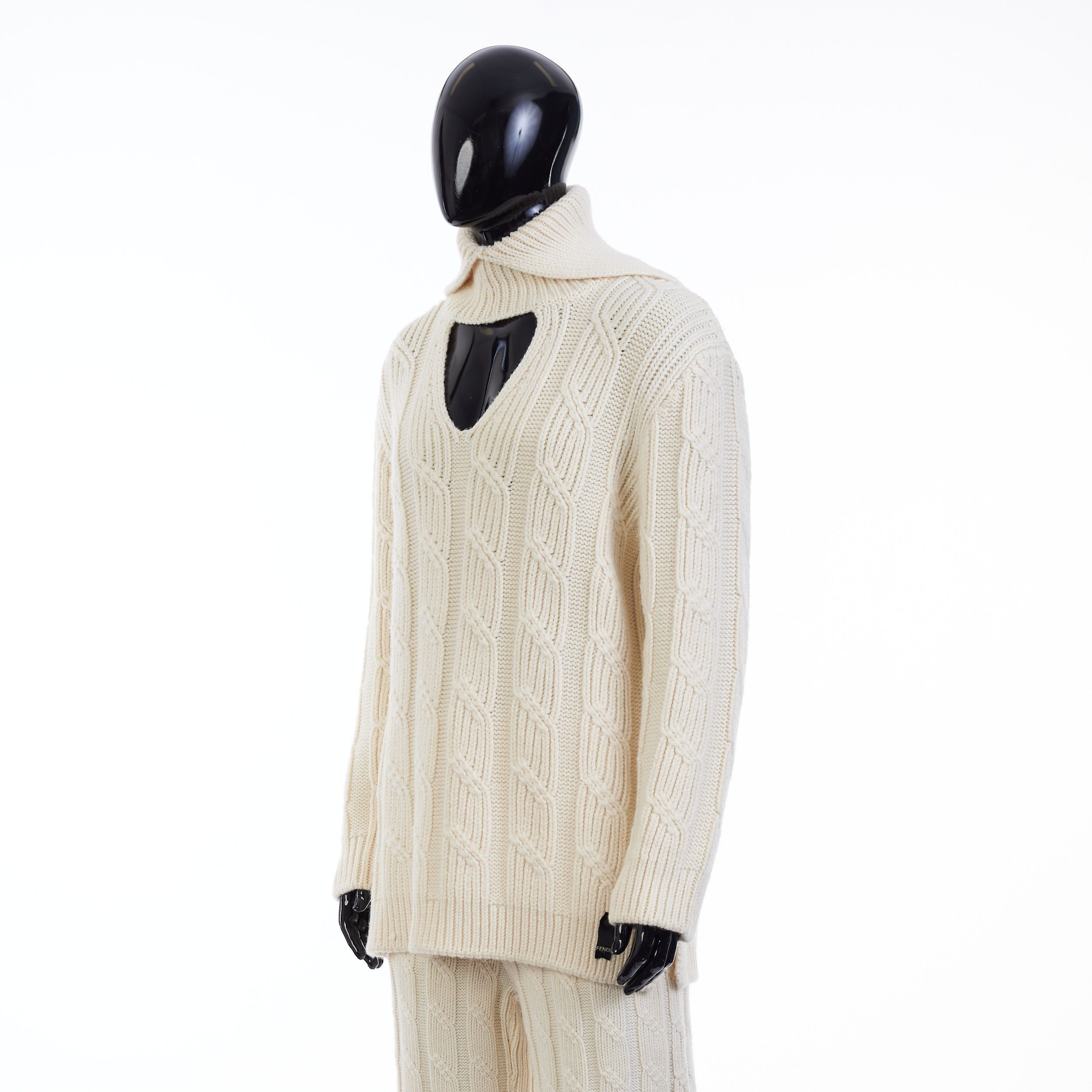 Fendi White High Neck Cable Knit Wool Pullover Size US S / EU 44-46 / 1 - 2 Thumbnail