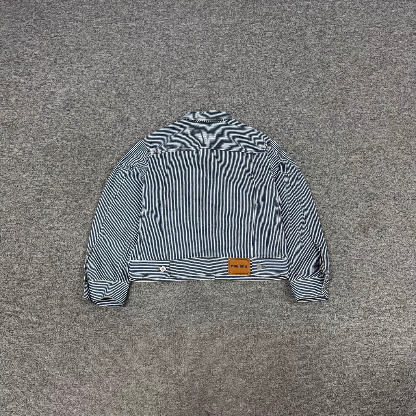 Miu Miu Miu Miu striped back logo denim jacket 38 99 new Size XS / US 0-2 / IT 36-38 - 2 Thumbnail