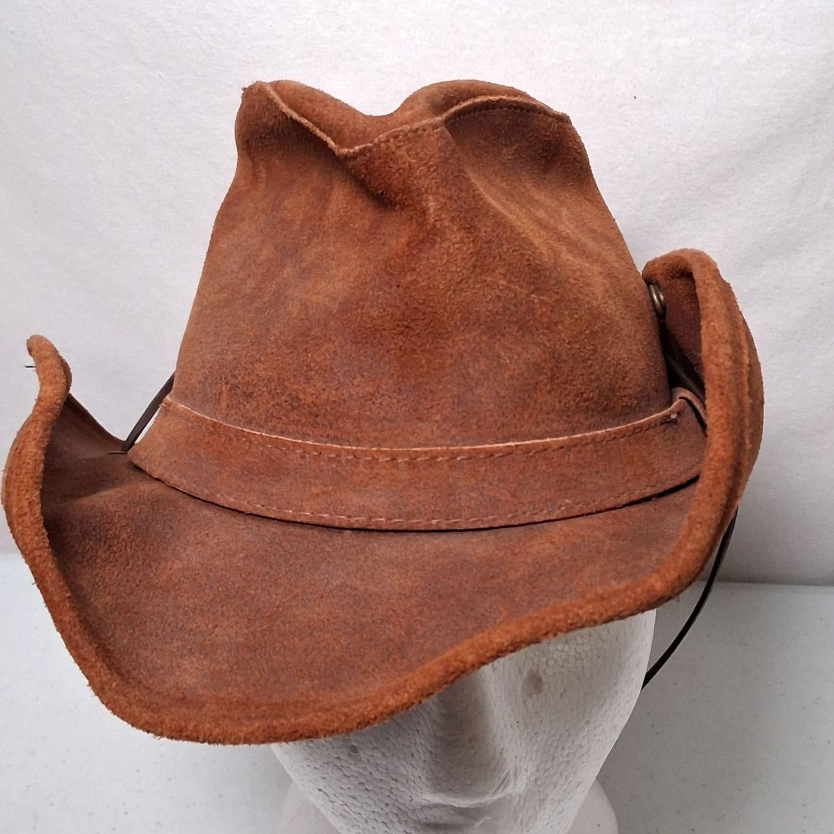 Minnetonka VINTAGE Minnetonka The Aussie Hat Leather Hat Small Brown Men S Brown Leather Strap Snap Western Ranch Boho Outback Australian Cowboy Western Hat - Size ONE SIZE - 4 Thumbnail