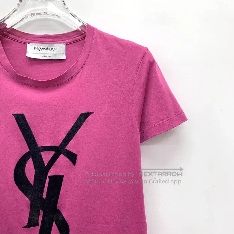 Saint Laurent Paris Saint Laurent Paris Pink Logo Printed Cotton Crew Neck Sho Size US XXS / EU 40 - 3 Thumbnail