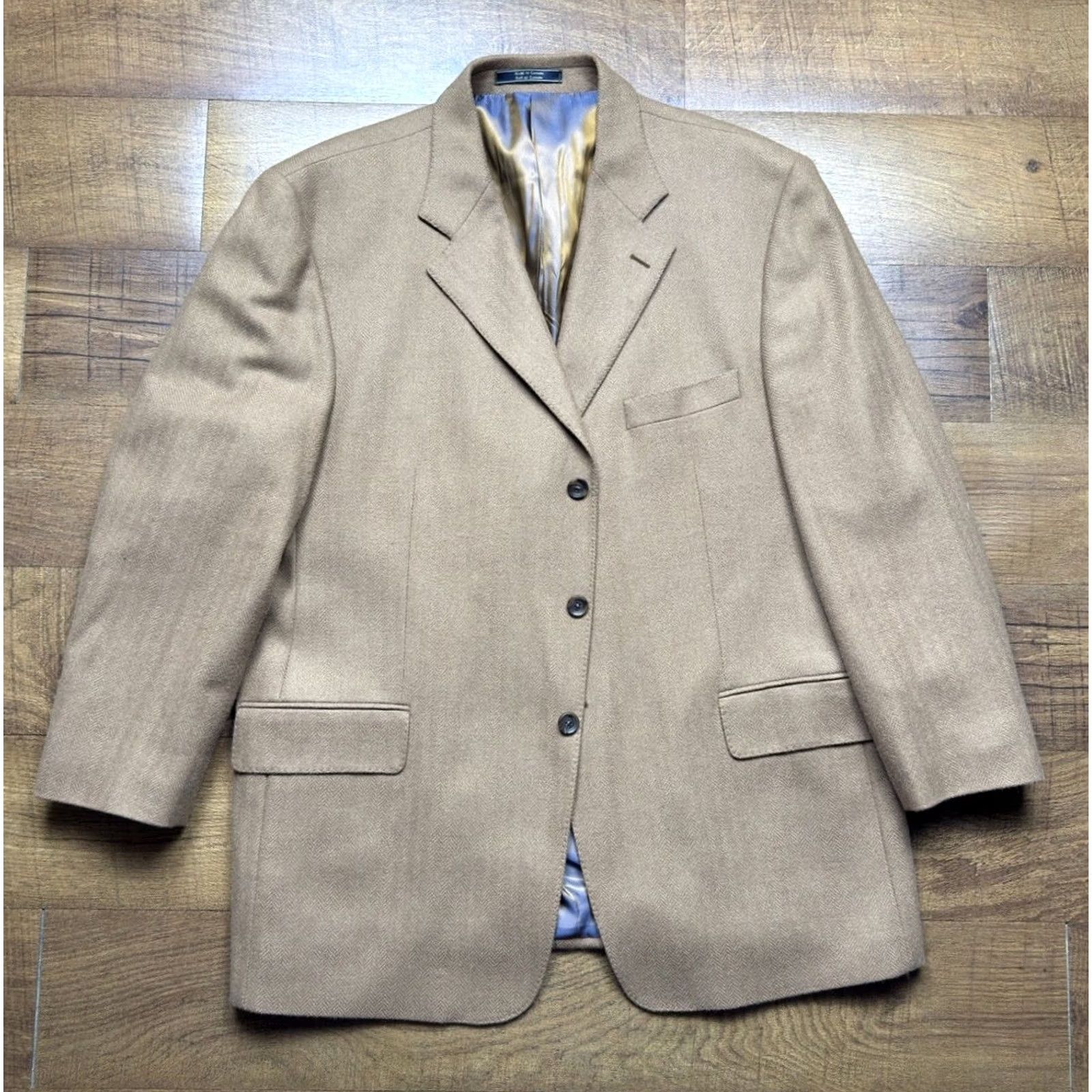 Camel Arnold Brant 100% Camel Hair Herringbone Blazer Mens Jacket - Size 46R Brown Size 46R - 2 Thumbnail