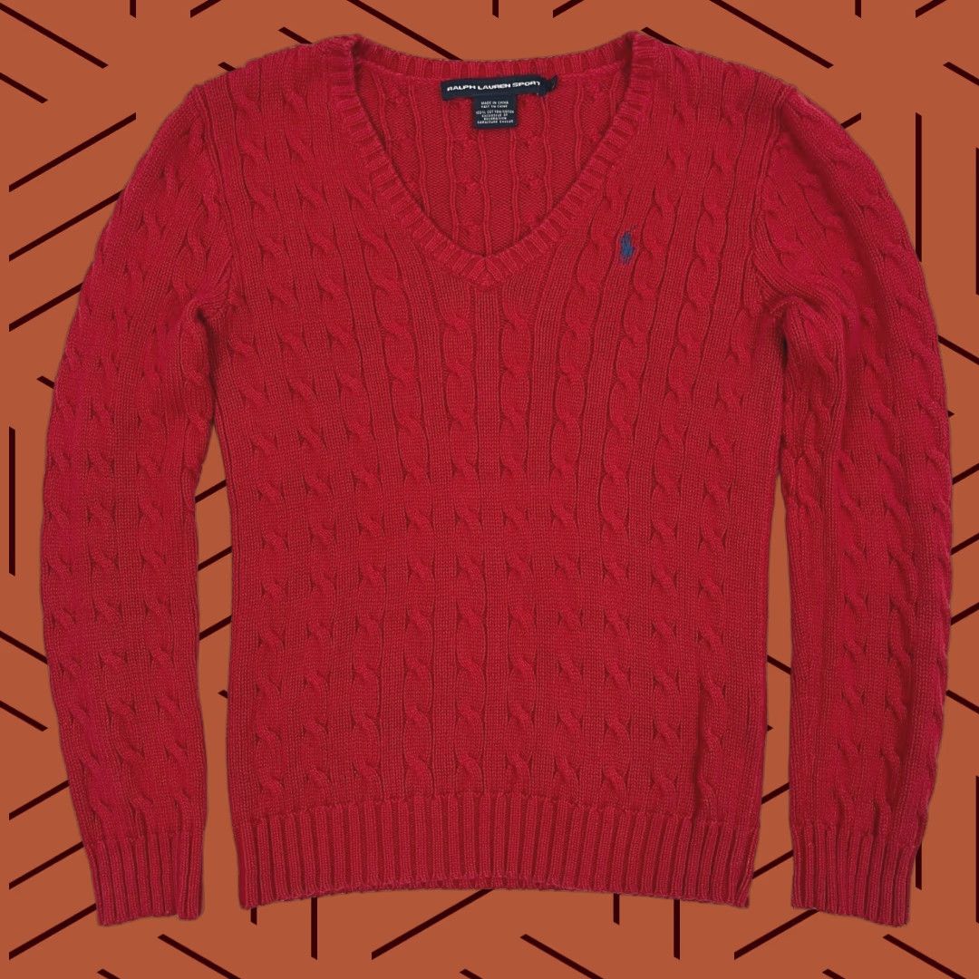 Polo Ralph Lauren VINTAGE Ralph Lauren Sport Sweater Womens M Red Cable Knit Jumper Preppy Academia Size M / US 6-8 / IT 42-44 - 1 Thumbnail