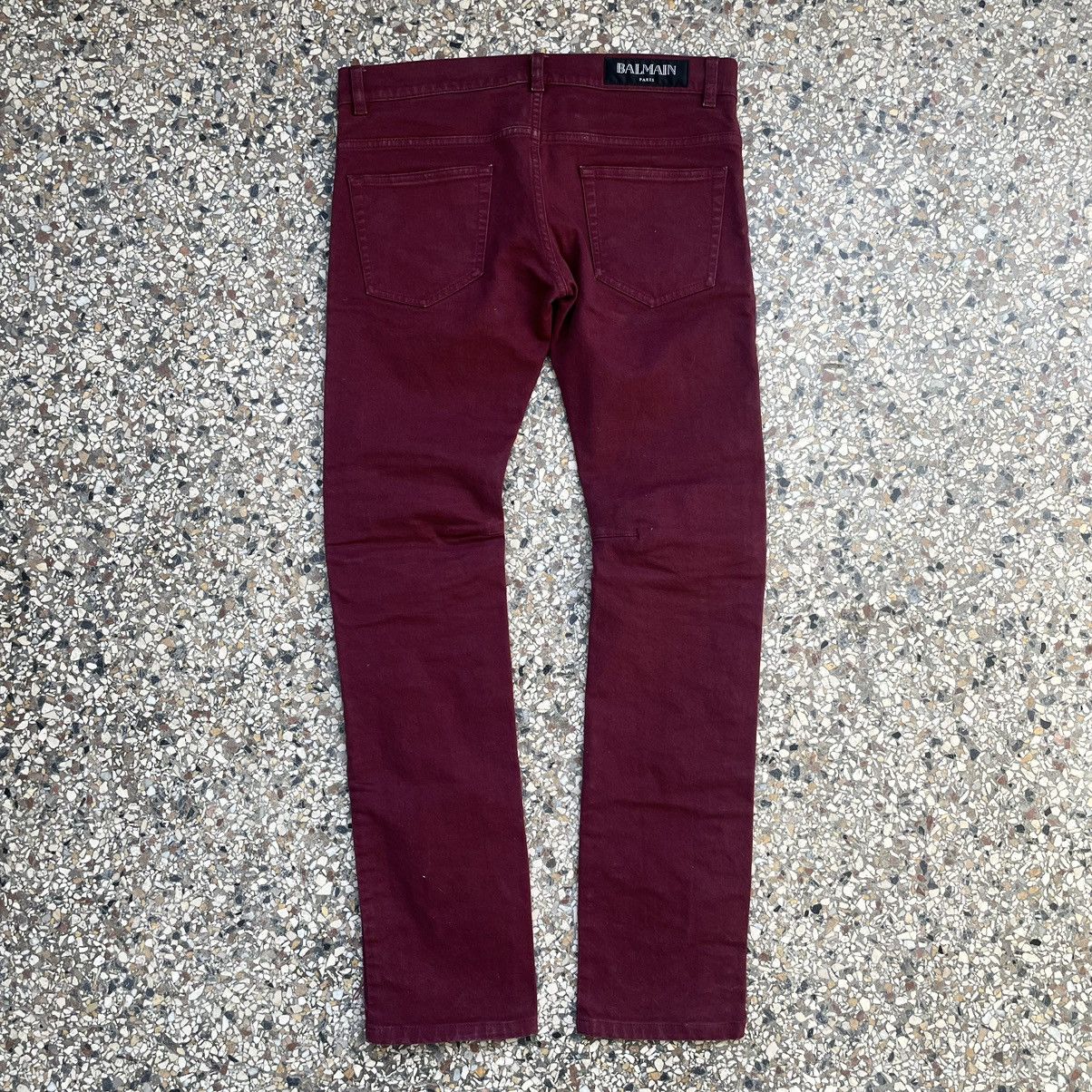 Balmain Balmain by Decarnin Striped Burgundy Jeans Size US 30 / EU 46 - 2 Thumbnail