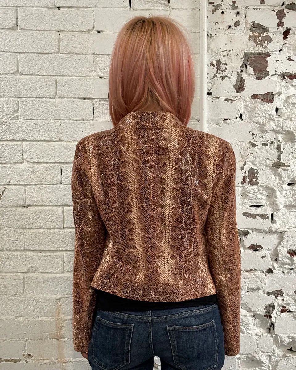 Emporio Armani AW2019 Emporio Armani Snakeskin Effect Pink Leather Jacket Size S / US 4 / IT 40 - 3 Thumbnail