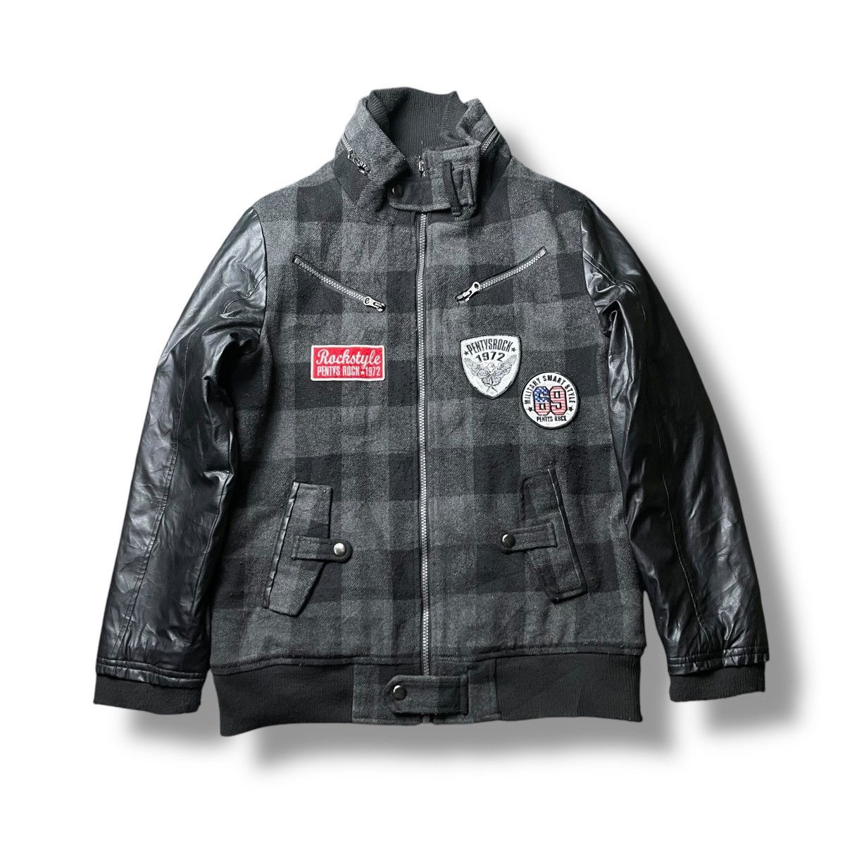 Hysteric Glamour PENTYS ROCK PATCHWORK CHECKERED WOOL + LEATHER BOMBER JACKET Size US M / EU 48-50 / 2 - 1 Thumbnail