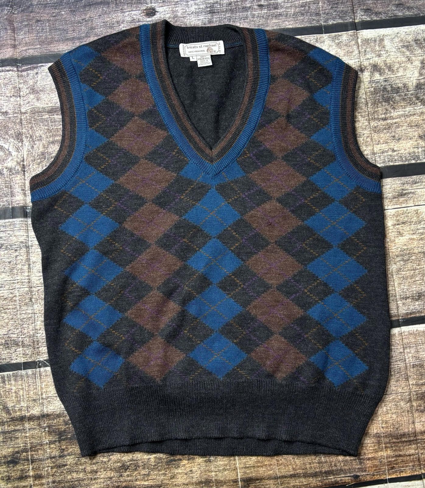 Tricots St. Raphael Tricots St Raphael Sweater Vest Virgin Wool Argyle Size US L / EU 52-54 / 3 - 1 Thumbnail