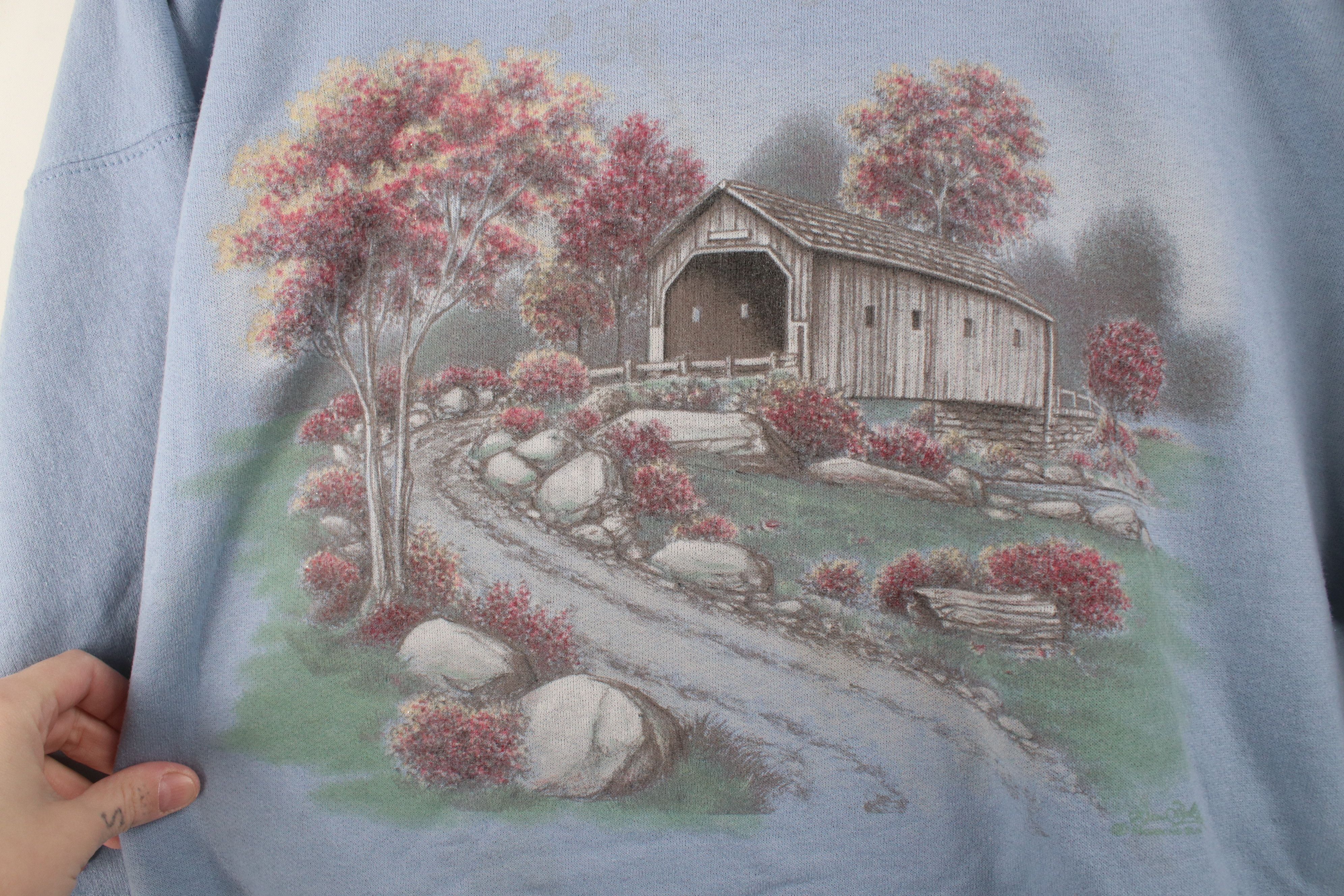 Vintage Vintage 90s Streetwear Road Nature Layered Sweatshirt Blue Size XL / US 12-14 / IT 48-50 - 4 Thumbnail