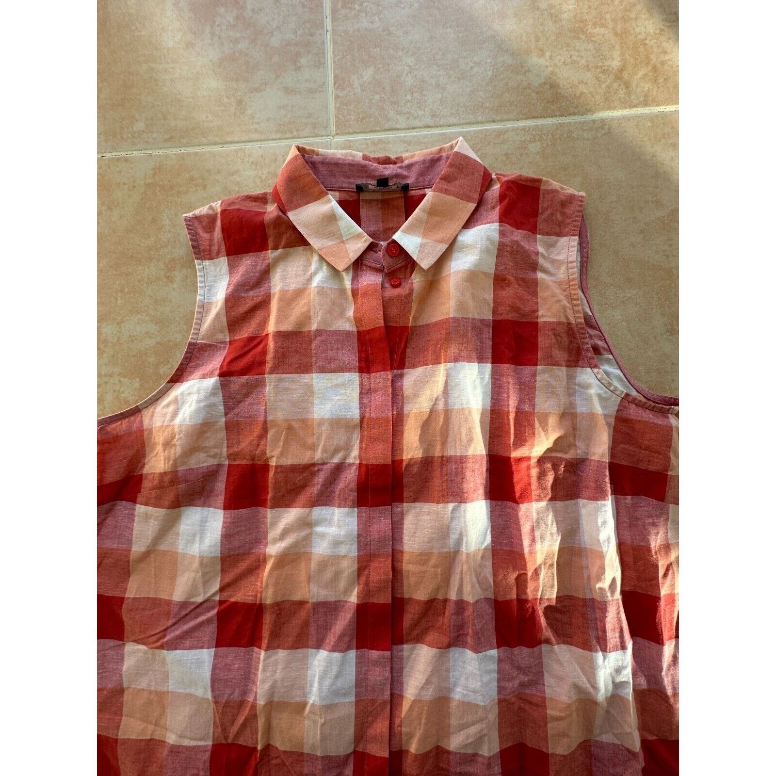 Lafayette 148 Lafayette 148 Red Orange White Plaid Sleeveless Blouse - M Size M / US 6-8 / IT 42-44 - 2 Thumbnail
