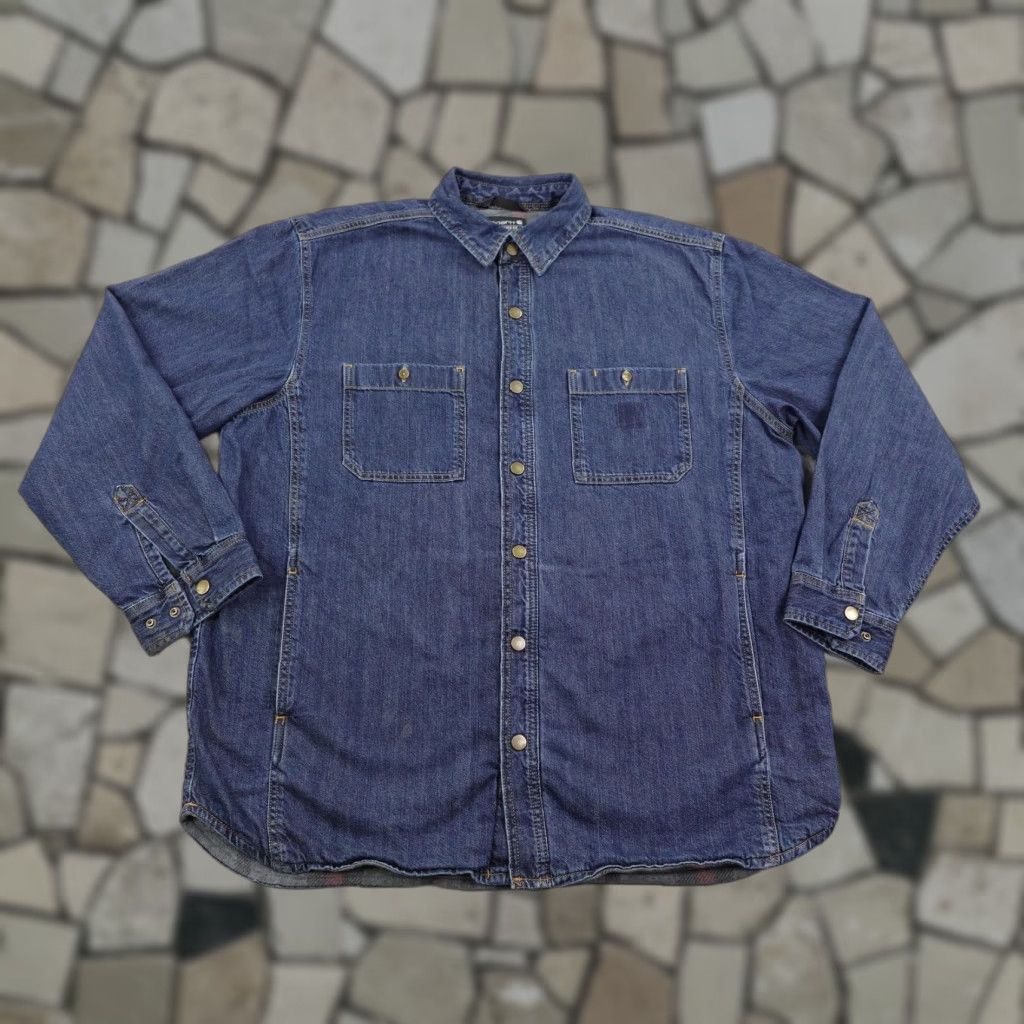 Carhartt Carhartt Jacket XL Blue Denim Relaxed Fit Fleece Lined Snap Shirt Jac Shacket Size US XL / EU 56 / 4 - 1 Thumbnail