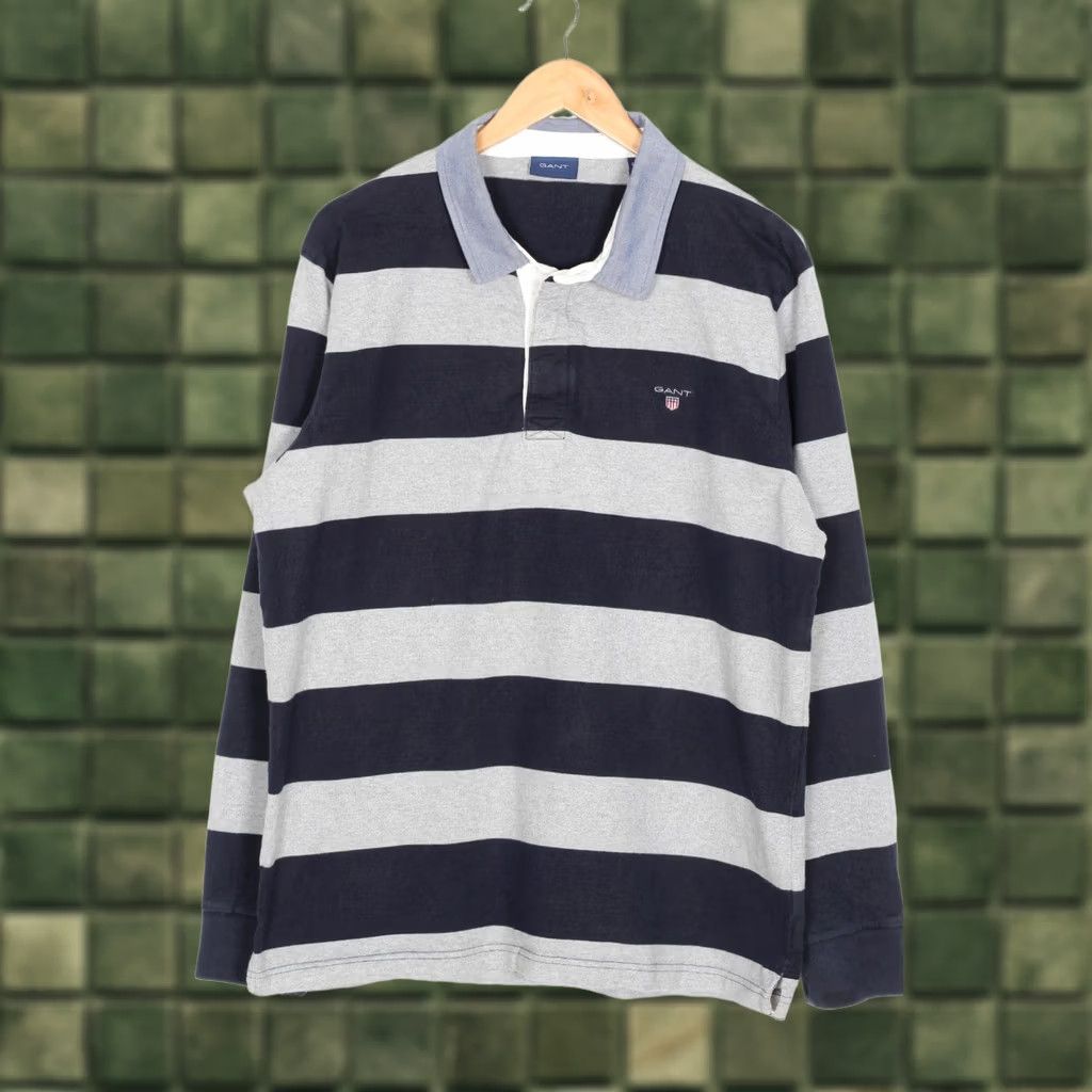 Gant GANT Polo Rugby Shirt Men 2XL Long Sleeve Striped VR3909 Polo Shirt Mens 2XL Striped Grey Blue Size US XXL / EU 58 / 5 - 1 Thumbnail