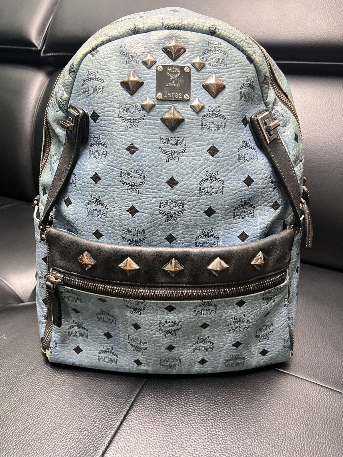 MCM MCM Dusty Blue Monogram Studded Backpack Size ONE SIZE - 5 Thumbnail