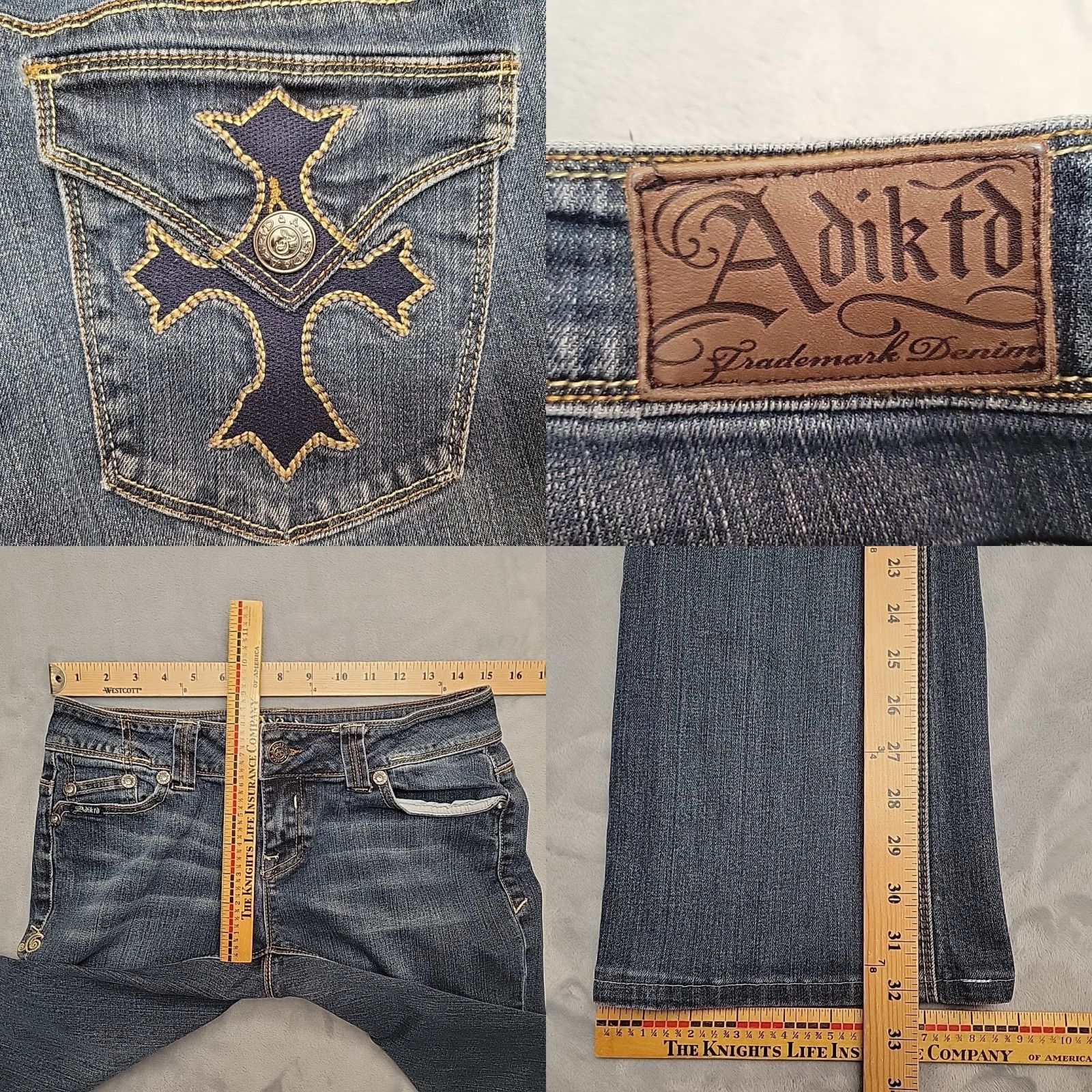 Denime Adiktd Jeans Women 8 Blue Faded Denim Low Rise 5-Pocket Pocket Thick Stitch Cowboy Bootcut Jeans Size 30" / US 8 / IT 44 - 8 Thumbnail