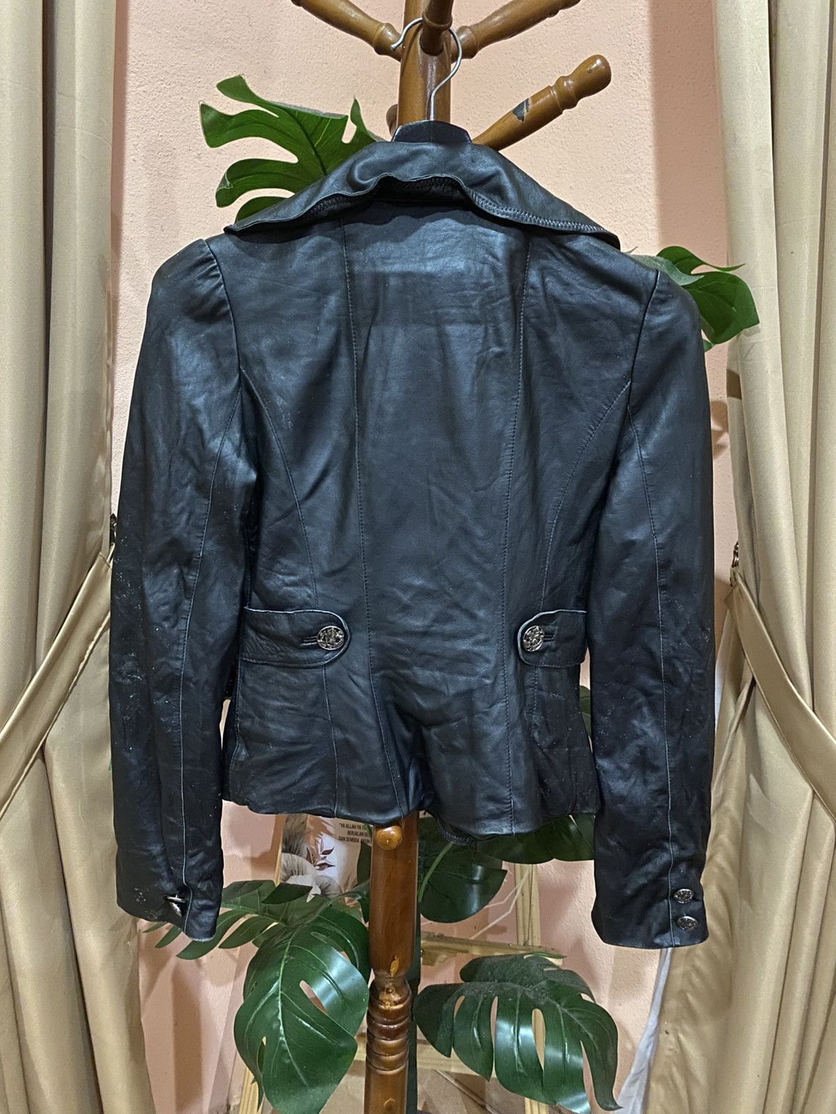 Other Vintage YK038 Black Leather Women’s Blazer Jacket - Classic Size XS / US 0-2 / IT 36-38 - 9 Thumbnail