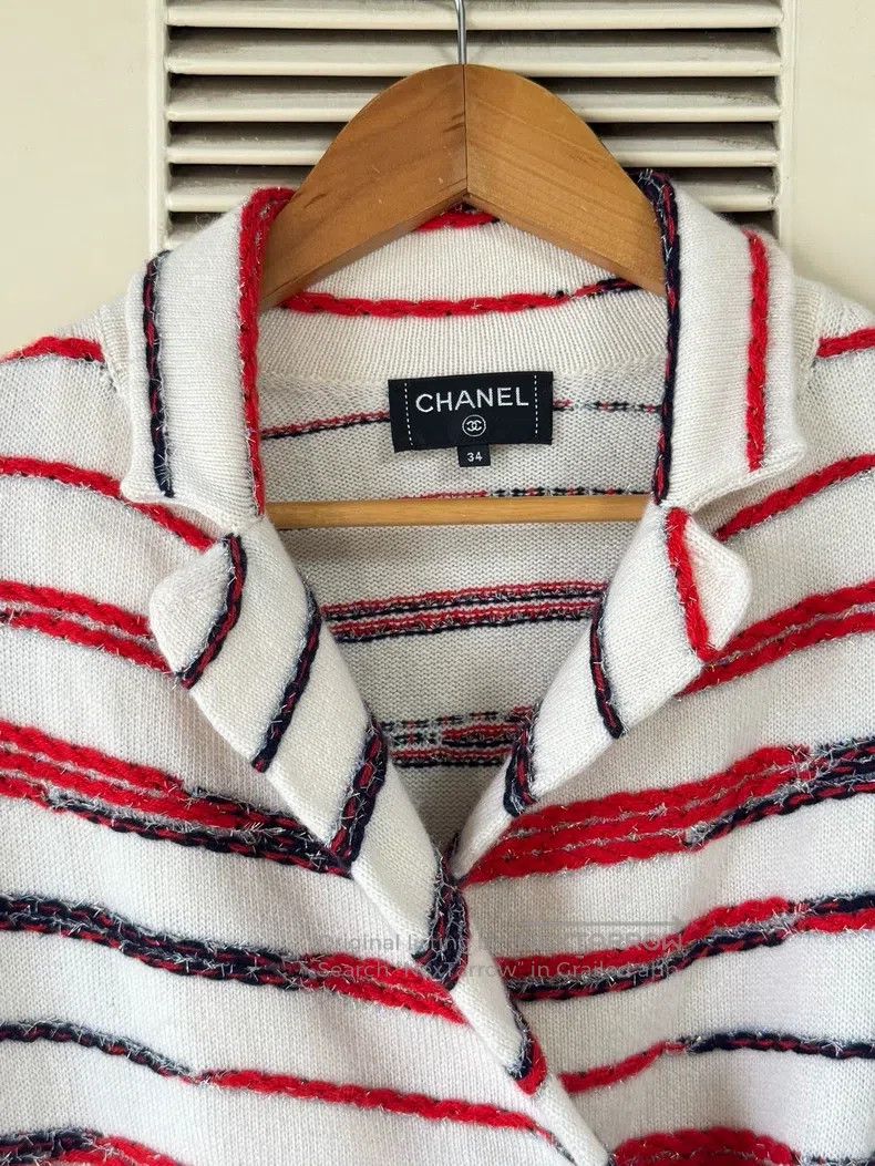 Chanel Chanel Red and white striped knitted coat Size XXS / US 00 / IT 34 - 3 Thumbnail