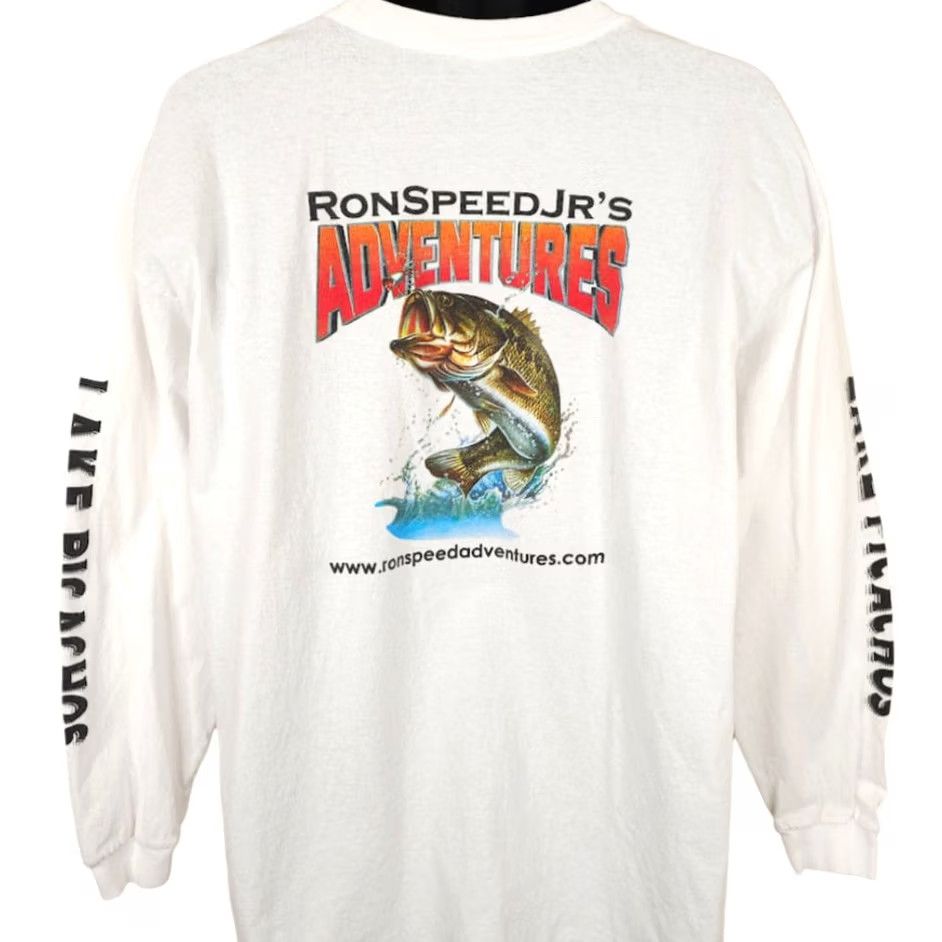 Speedo Lake Picachos Bass Fishing T Shirt Mens Size 2XL White Yazbek Crew Neck Long Sleeve Cotton Vintage N/A Size US XXL / EU 58 / 5 - 4 Thumbnail