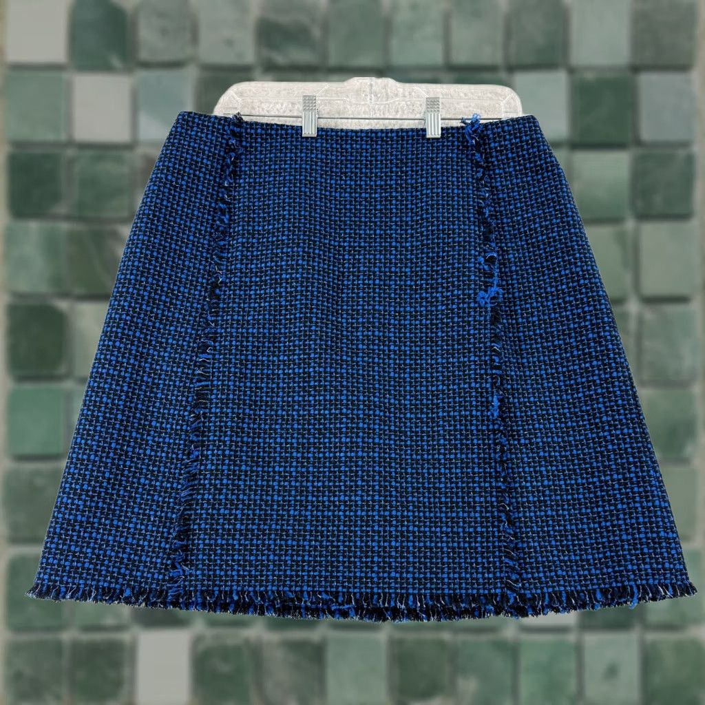 Hugo Boss HUGO BOSS Vomanda Tweed Suit Skirt Womens Size 12 Blue A-Line Fringe Office Work Skirt Size 34" / US 12 / IT 48 - 1 Thumbnail