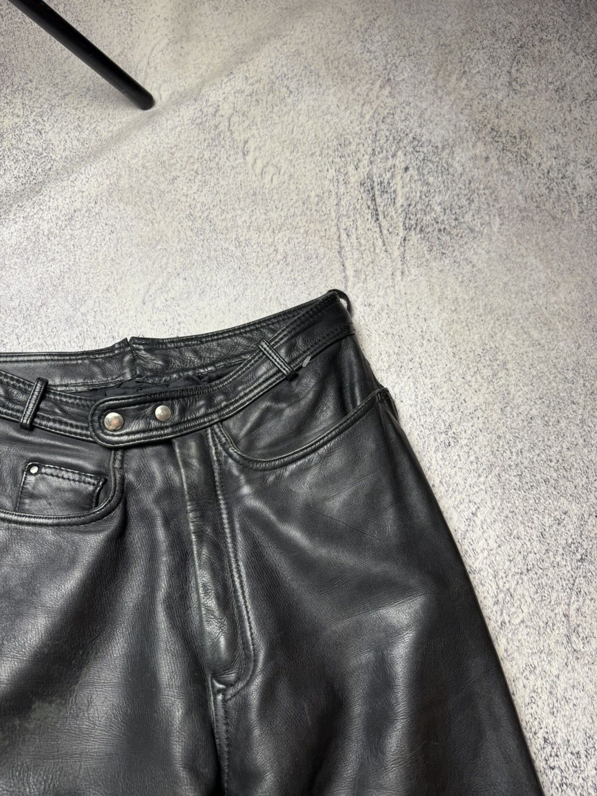 Leather Mens Vintage Biker Leather Pants stripe's Japanese brand y2k Size US 31 - 4 Thumbnail
