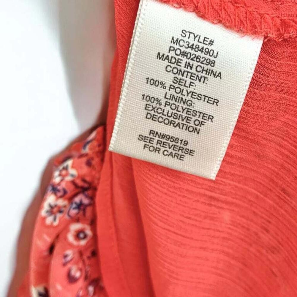 Designer Floral Bell Sleeve Blouse - Vibrant Coral Size S / US 4 / IT 40 - 6 Thumbnail