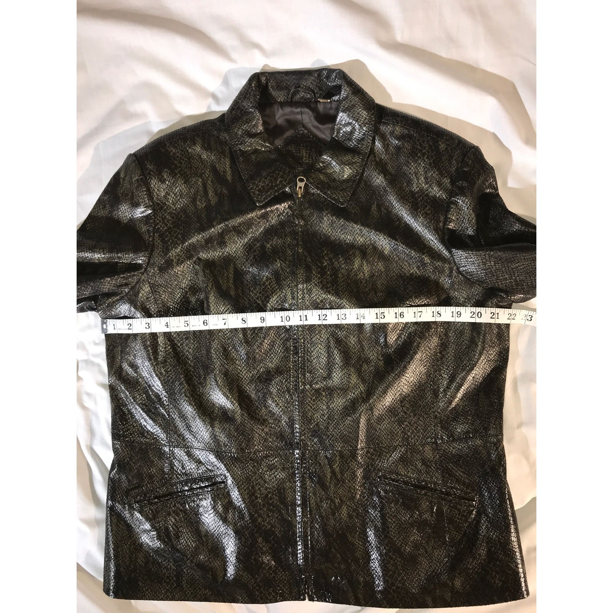 Vintage Preston & York Women's Green Snakeskin Print Leather Jacket Size L / US 10 / IT 46 - 7 Thumbnail