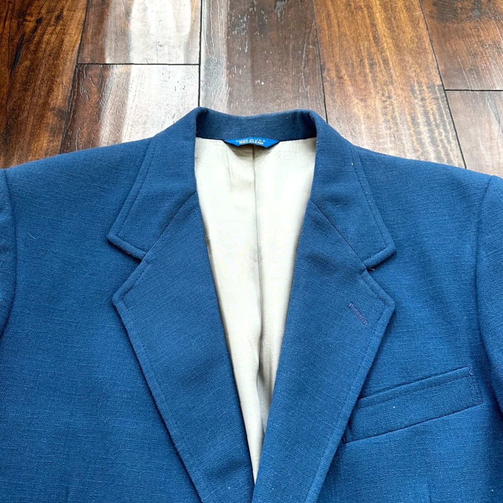Pendleton VINTAGE Pendleton Blazer Jacket Men 42 Blue 100% Virgin Wool USA Tweed Notch Lapel Three-Button Suede Shoulder Pockets Size 42R - 5 Thumbnail
