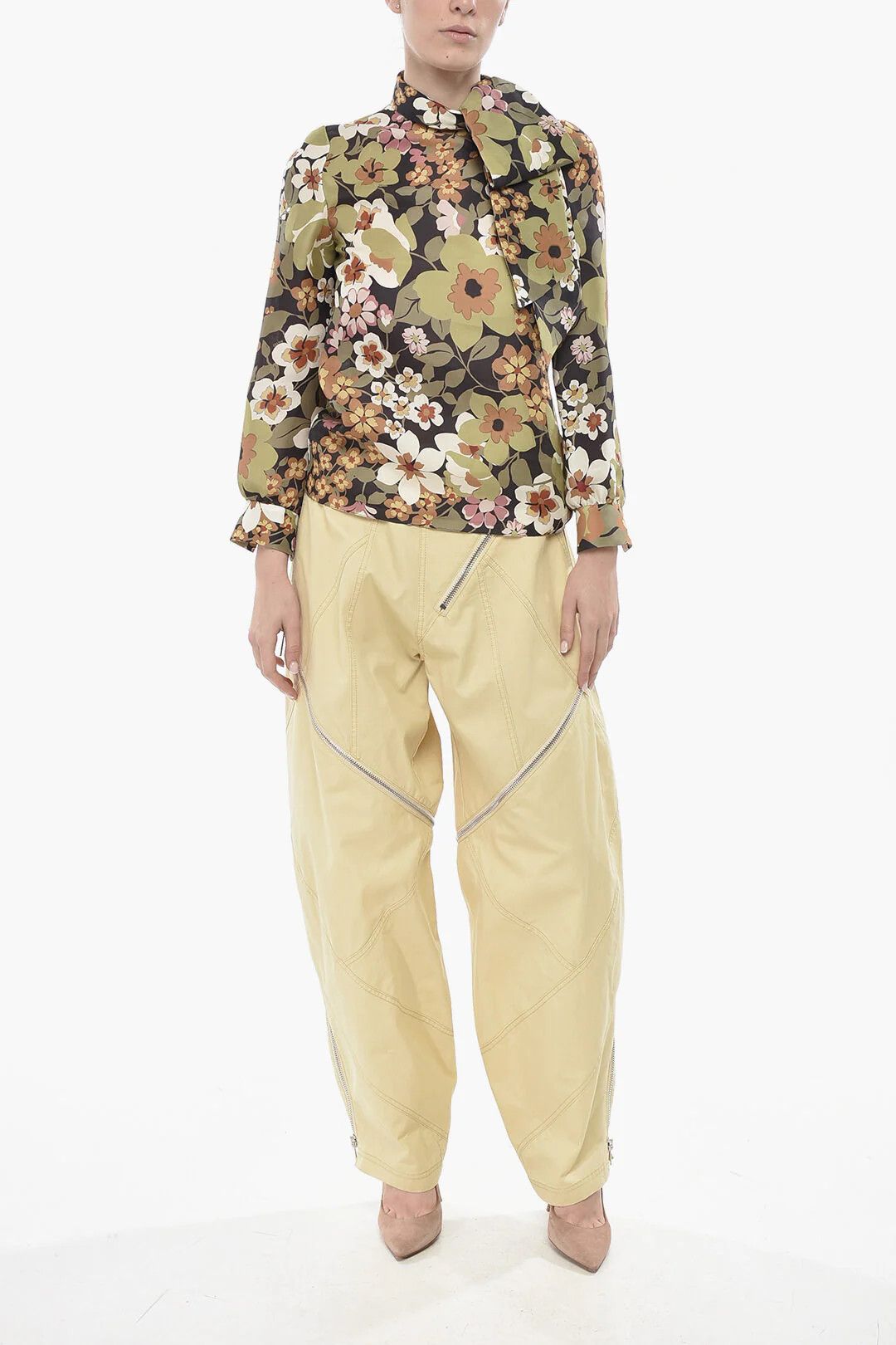 Celine og1mm0326 Silk-Organza Tie-Neck Blouse in Green Size XS / US 0-2 / IT 36-38 - 4 Thumbnail