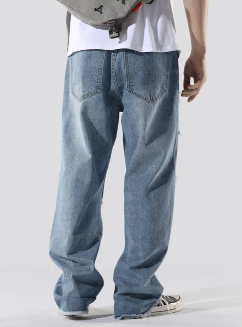 Japanese Brand Trendy loose straight-leg distressed patch ripped jeans Size US 34 / EU 50 - 4 Thumbnail