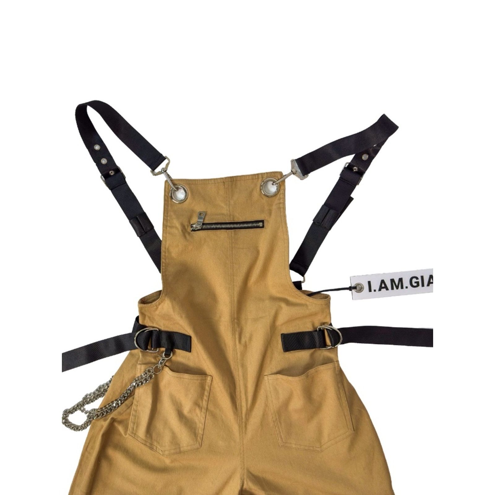 I.AM.GIA I.AM.GIA Cobain Overalls Tan Chain Strap Drop Crotch XS NWT Size 25" / US 0 / IT 36 - 2 Thumbnail