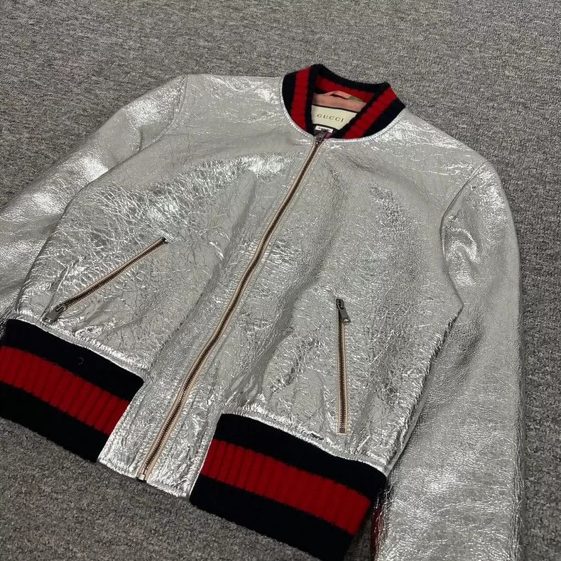 Gucci Gucci Liquid silver bursting crack leather jacket 2502-Next Size US XS / EU 42 / 0 - 3 Thumbnail