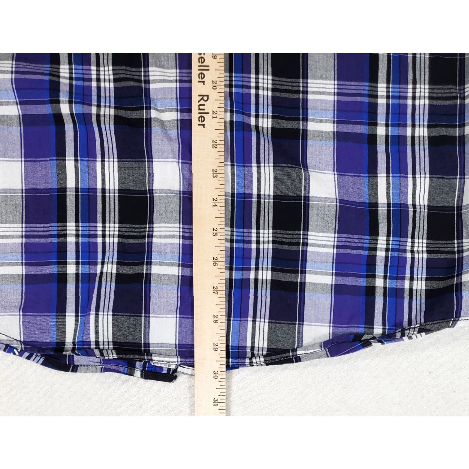 Roar Roar Signature Embroidered Button-Up Shirt Plaid Blue White Purple Mens L Colorful Short Sleeve Size US L / EU 52-54 / 3 - 4 Thumbnail