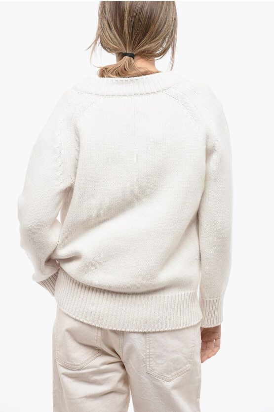 JW Anderson og1mm0624 V Neck Solid Sweater in White Size M / US 6-8 / IT 42-44 - 2 Thumbnail