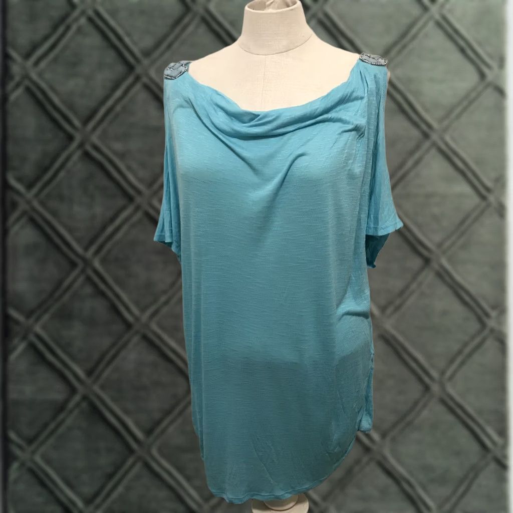Vintage Deb Cold Shoulder Tank Shirt Beaded NWT XL Aqua Blue 1X Casual Party/Cocktail Women’s Spring Summer Size XL / US 12-14 / IT 48-50 - 1 Thumbnail