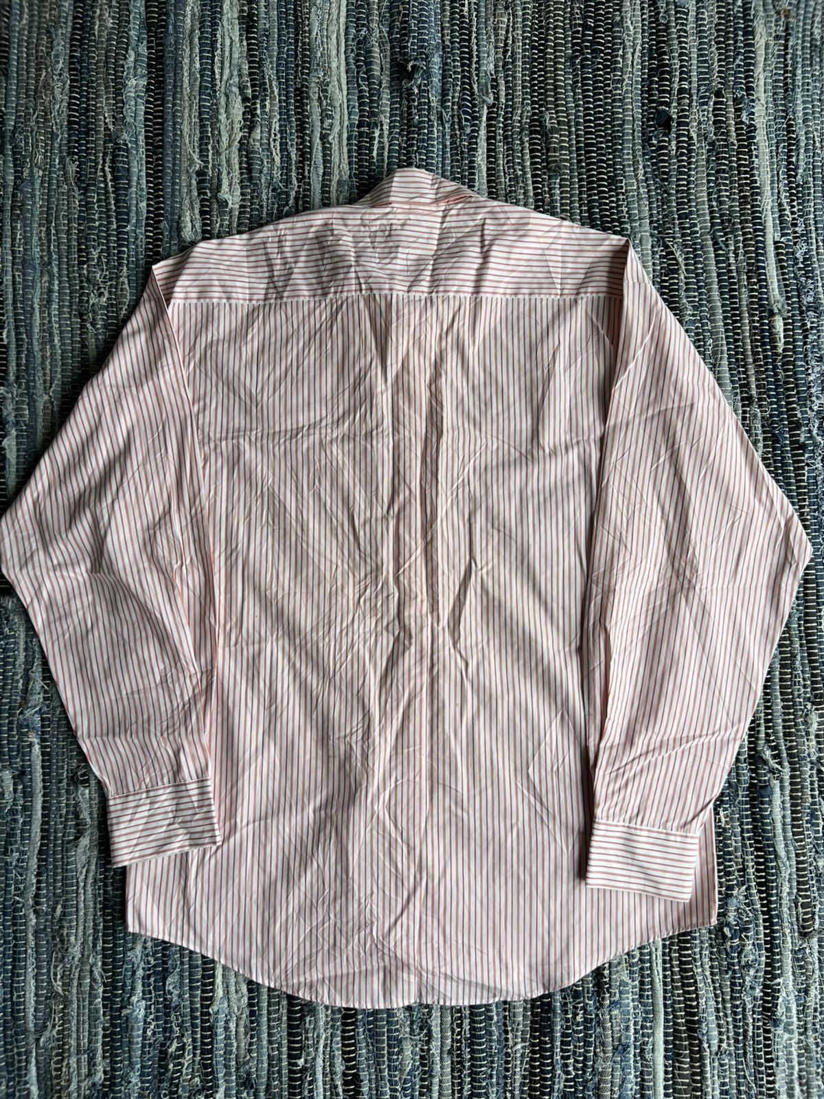 Issey Miyake × Pleats Please Issey Miyake × Vintage Vintage Issey Miyake Orange Striped Formal/Casual B/D Shirt Size US L / EU 52-54 / 3 - 4 Thumbnail