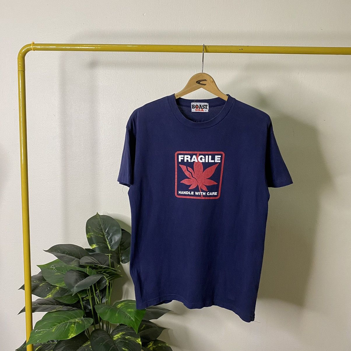 Vintage Vintage 1990s Marijuana Leaf Handle With Care Humor Tee Size US M / EU 48-50 / 2 - 1 Thumbnail