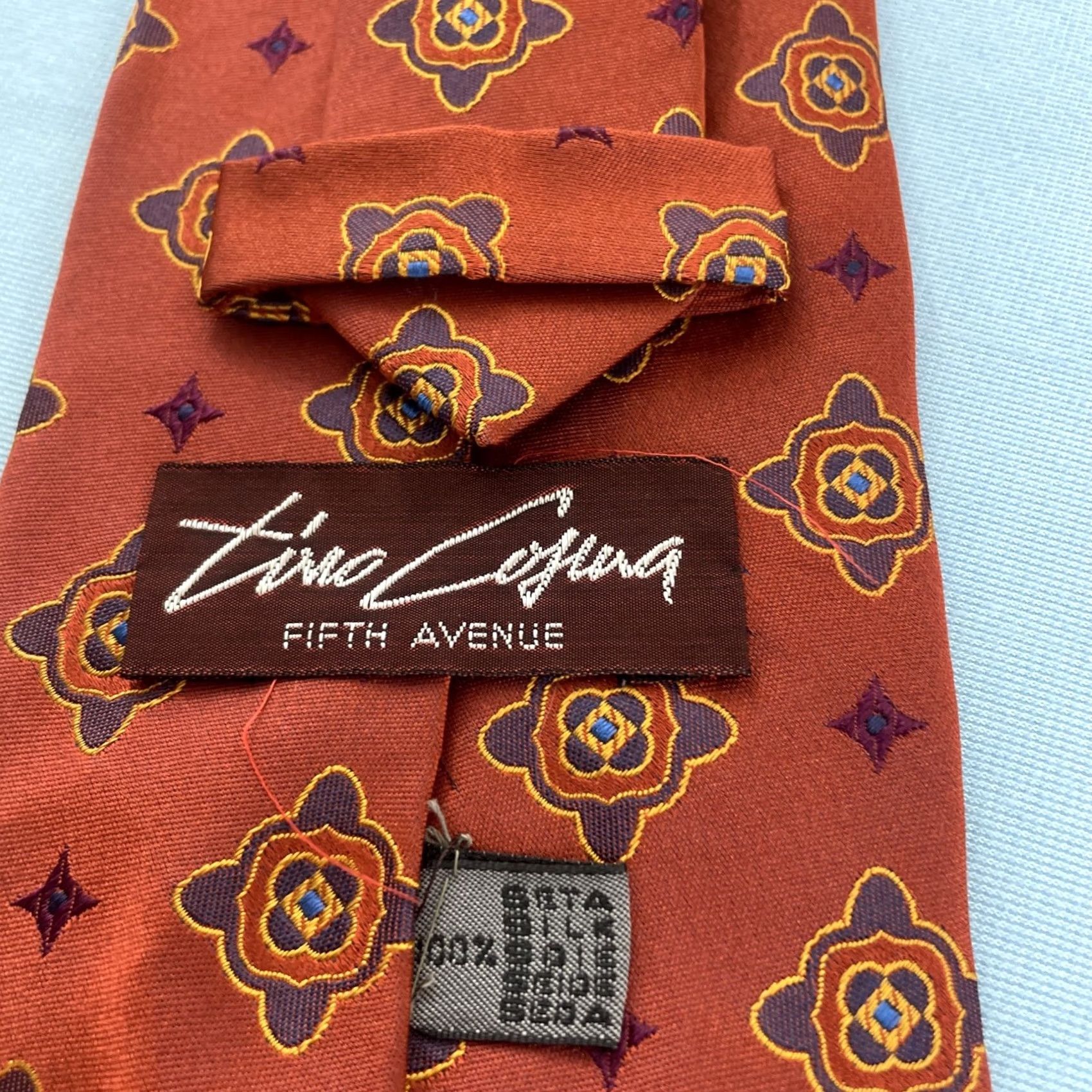 Brooks Brothers VINTAGE Brooks Brothers Tie Geometric Deco MCM Burnt Orange Silk 4x59" Wide Necktie Mens Tie Size ONE SIZE - 4 Thumbnail
