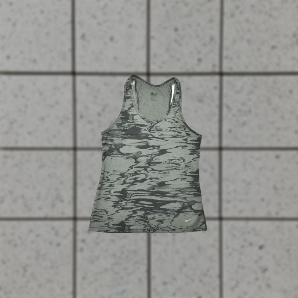 Nike VINTAGE? No — Nike Dri-FIT Women's Medium Gray Abstract Print Racerback Tank Top Regular Fit Size M / US 6-8 / IT 42-44 - 1 Thumbnail