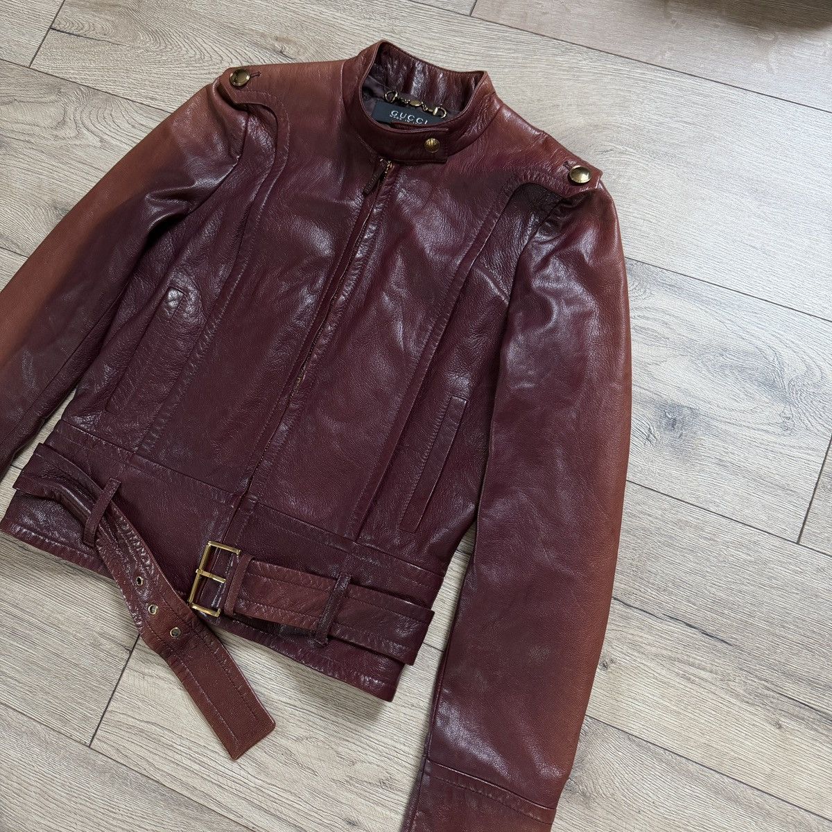 Gucci Gucci Burgundy Leather Jacket Biker by Tom Ford Y2K Size XS / US 0-2 / IT 36-38 - 3 Thumbnail