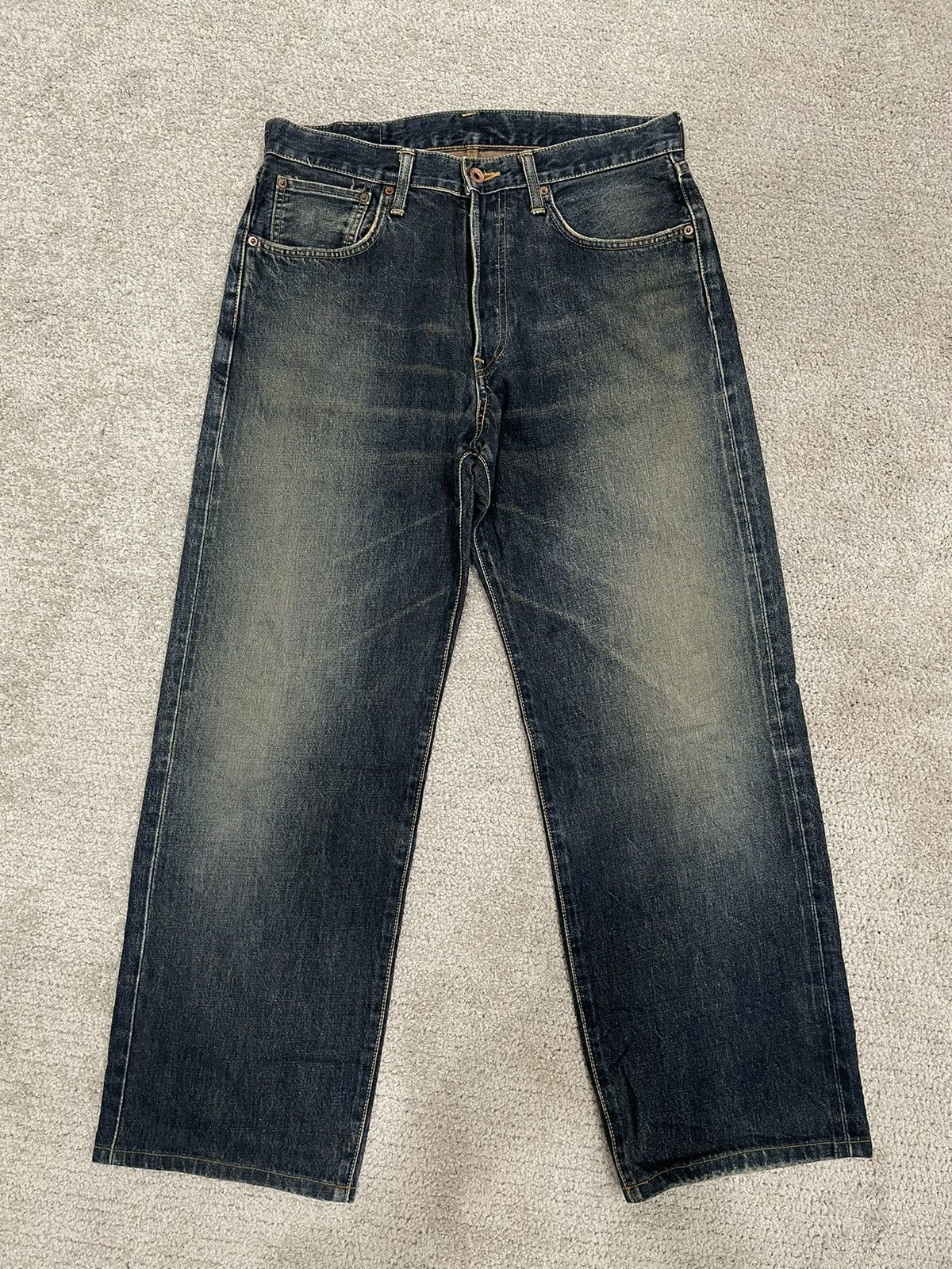 image of Distressed Denim x Edwin Bind Offer Rusty VTG Edwin 505X Selvedge Japan in Dark Rust Indigo (Size 3