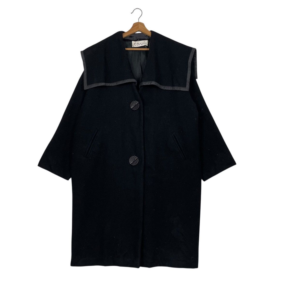 Japanese Brand Nice Design Emico Black Wool Overcoat Size M / US 6-8 / IT 42-44 - 1 Thumbnail