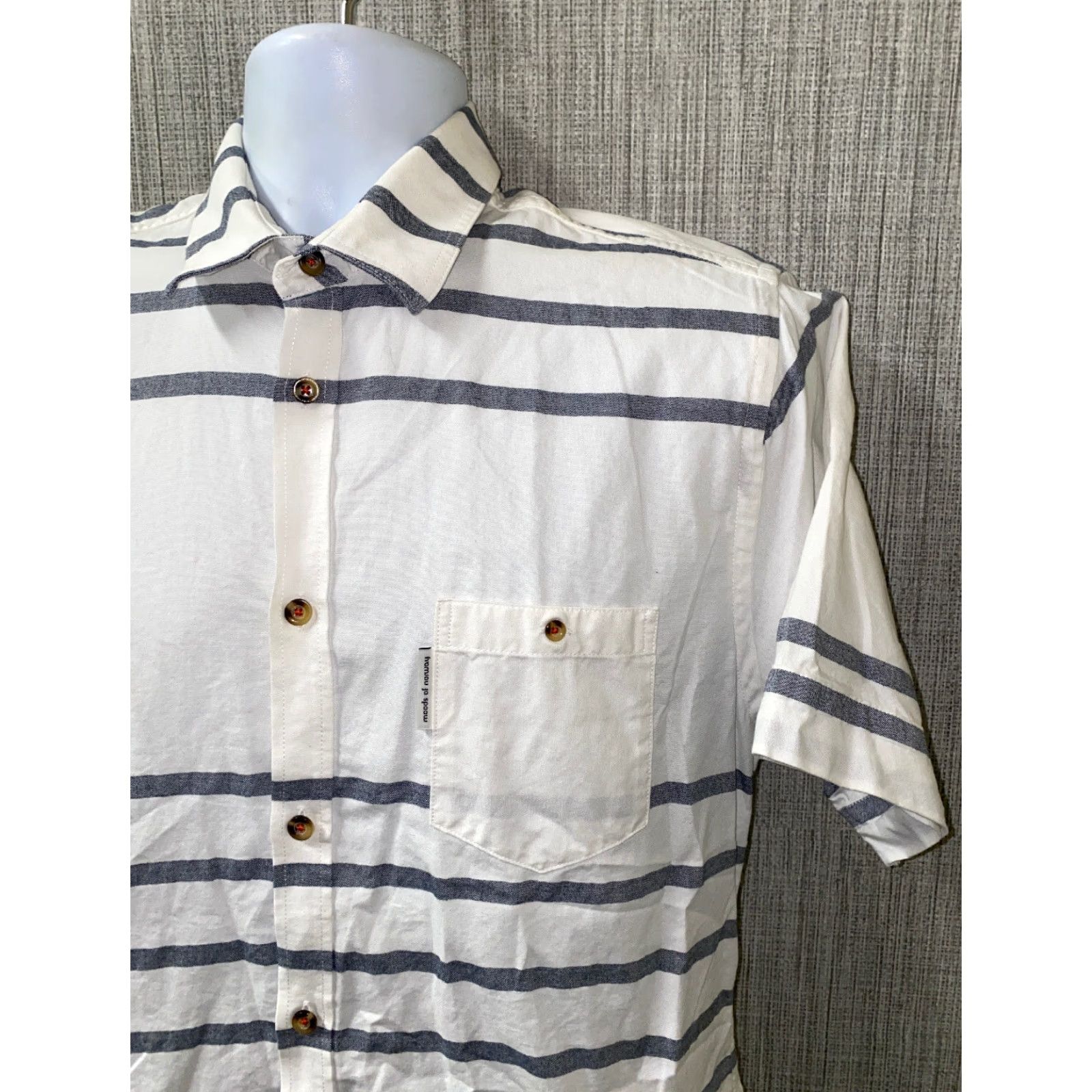Vintage Moods Of Norway Shirt Mens White/Gray Striped Short Sleeve Button-Up Size M Size US M / EU 48-50 / 2 - 2 Thumbnail