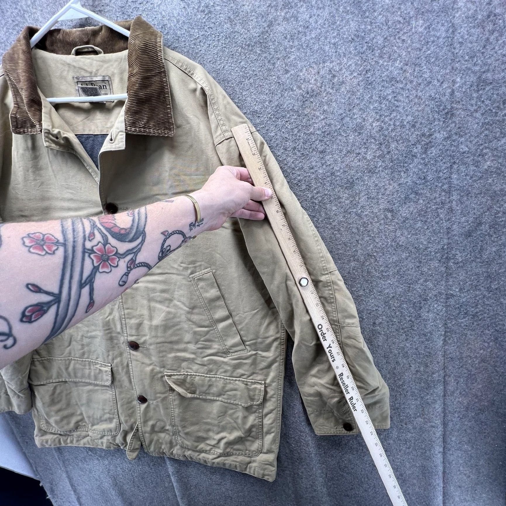 Vintage L.L.Bean Coat Mens XLT Beige Canvas Field Barn Corduroy Collar Lined Workwear Size US XL / EU 56 / 4 - 4 Thumbnail