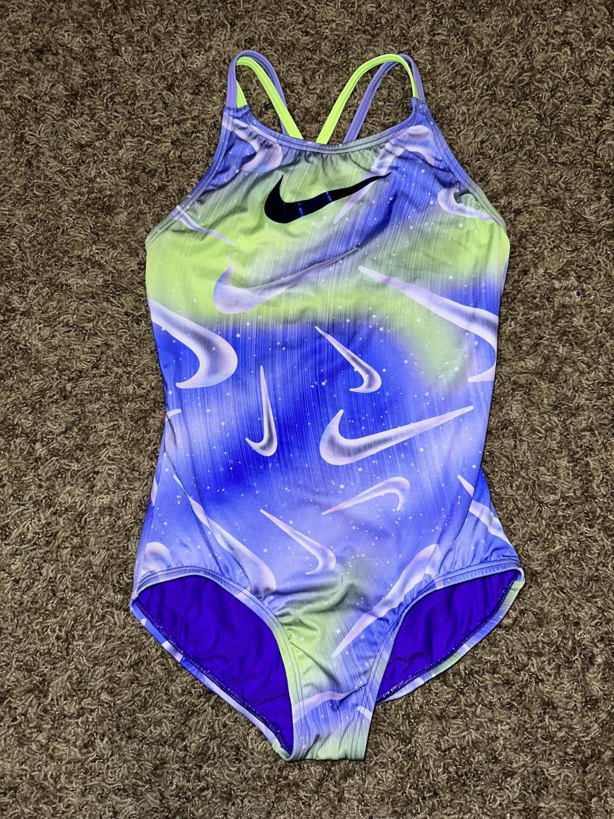 Nike Nike Girls Spiderback Swimsuit One Piece Aurora Purple Swoosh Print Size ONE SIZE - 1 Thumbnail