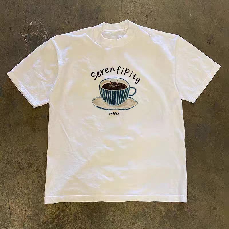 Vintage Washed Vintage Coffee-Print Cotton T-Shirt Size US M / EU 48-50 / 2 - 1 Thumbnail