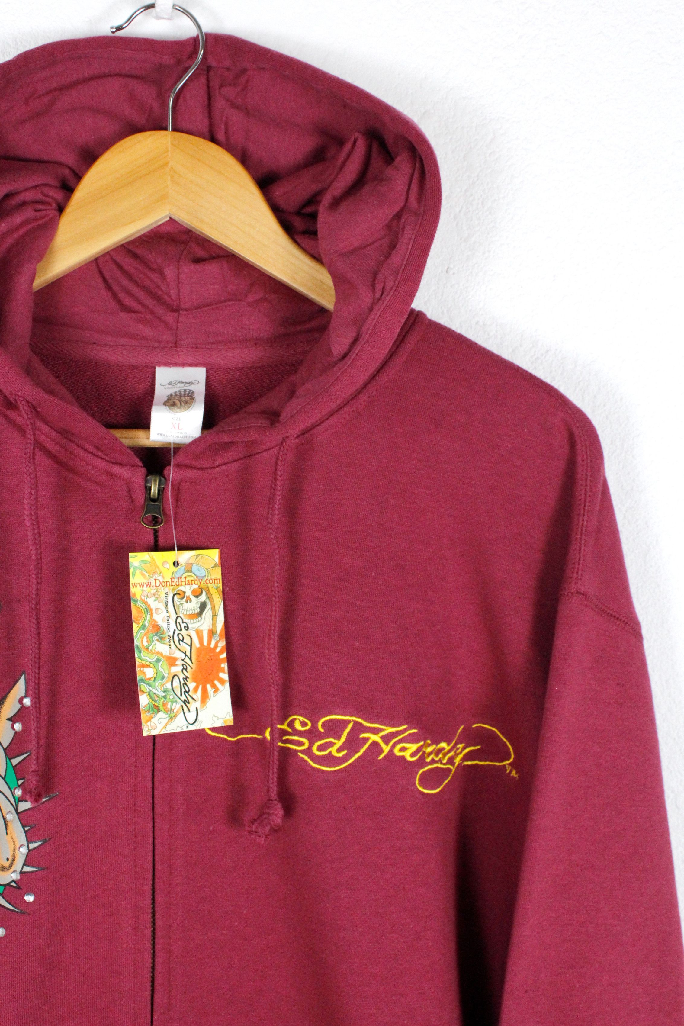 Ed Hardy Vintage Y2K ED HARDY Big Dog Logo Embellished Zip Hoodie Size US XL / EU 56 / 4 - 4 Thumbnail