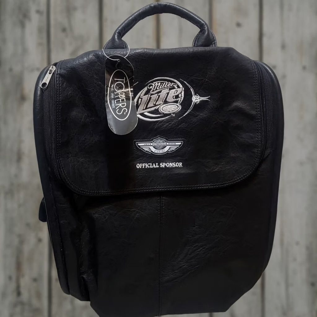 Harley Davidson VINTAGE HARLEY DAVIDSON MILLER LITE TOPPERS Genuine Leather Backpack Travel Bag Tote Unisex Adults Medium Black Sports Style Backpack Mens Girls? Size ONE SIZE - 1 Thumbnail