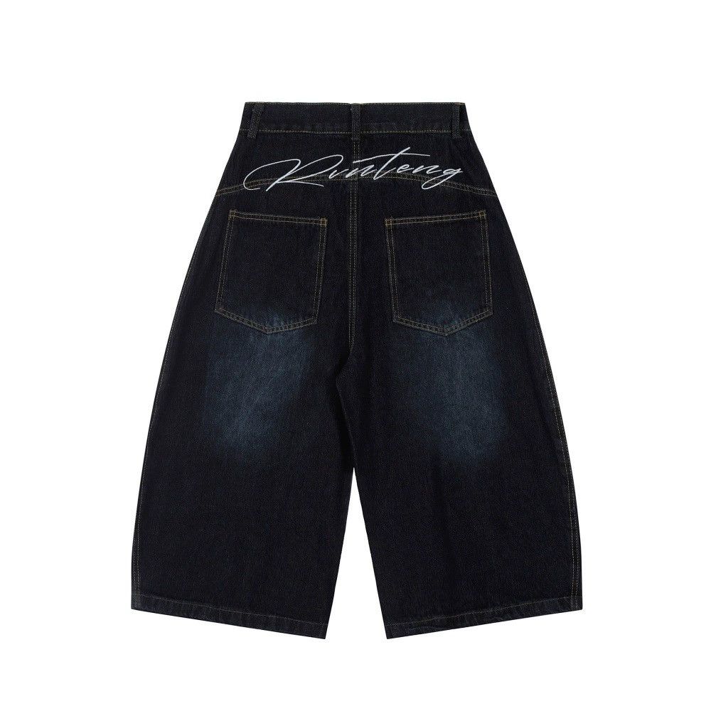 Jean Men's embroidered distressed washed scimitar denim shorts Size US 32 / EU 48 - 2 Thumbnail