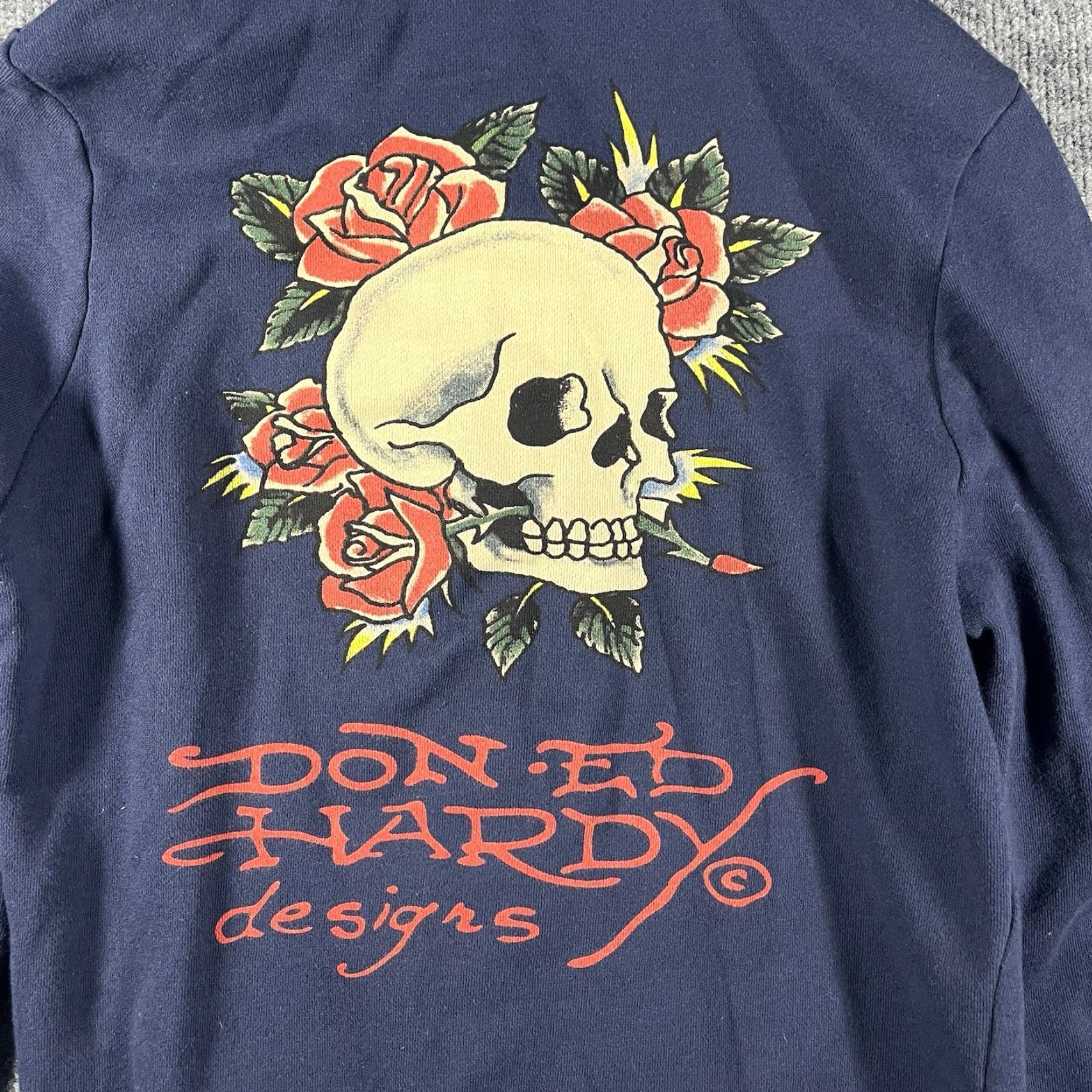 Ed Hardy VINTAGE Ed Hardy by Christian Audigier Tattoo Skull Rose Hoodie Women M Blue Full Zip Hooded Sweatshirt 90s Tattoo Theme Size M / US 6-8 / IT 42-44 - 2 Thumbnail